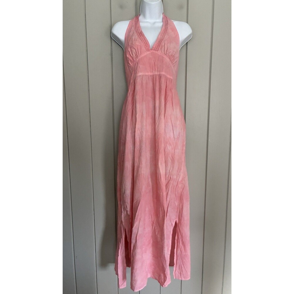 Tommy Bahama Women's Cotton Halter Maxi Dress M Medium Pink Overdye Boho Gauze
